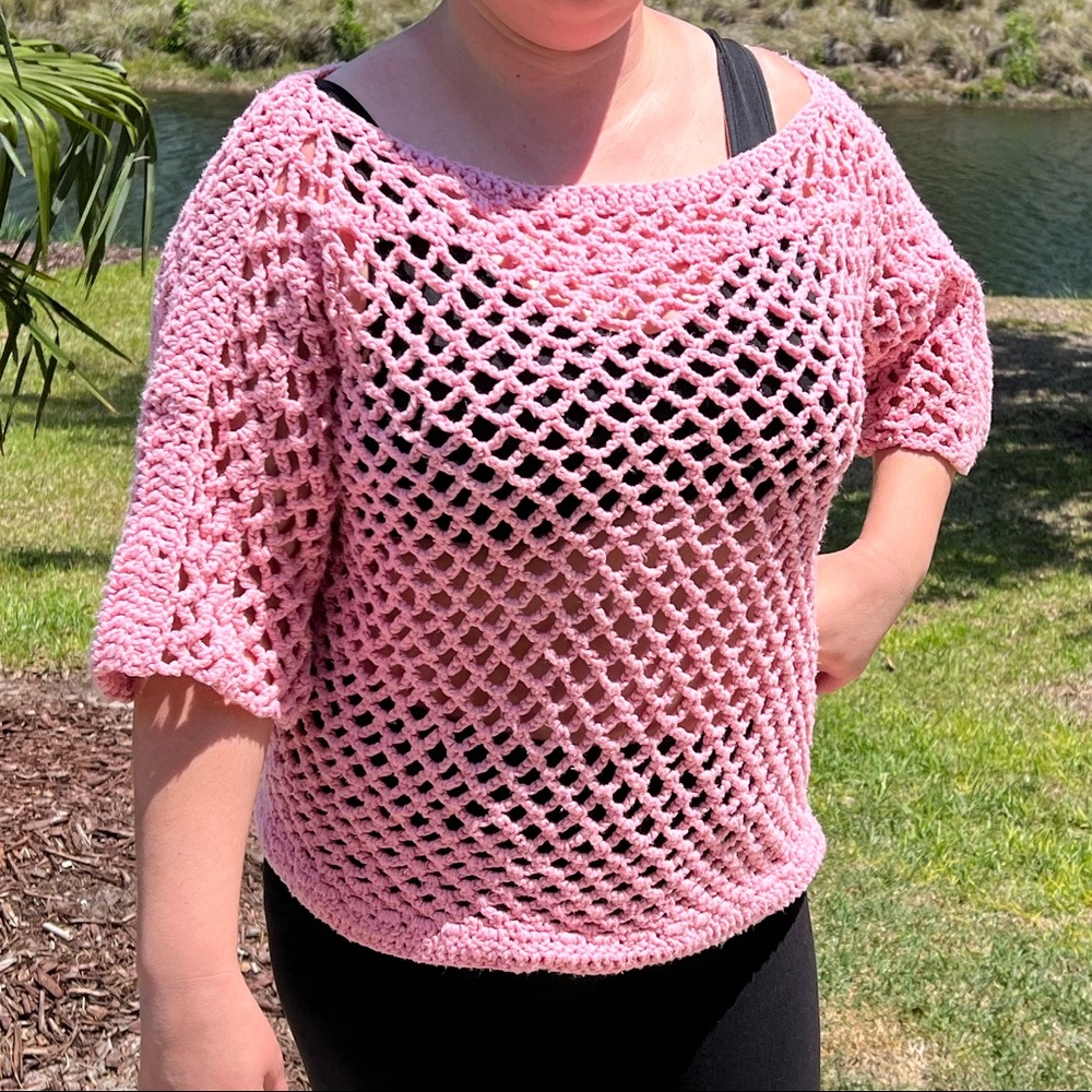 Handmade crochet pink sweater one of a kind hand made